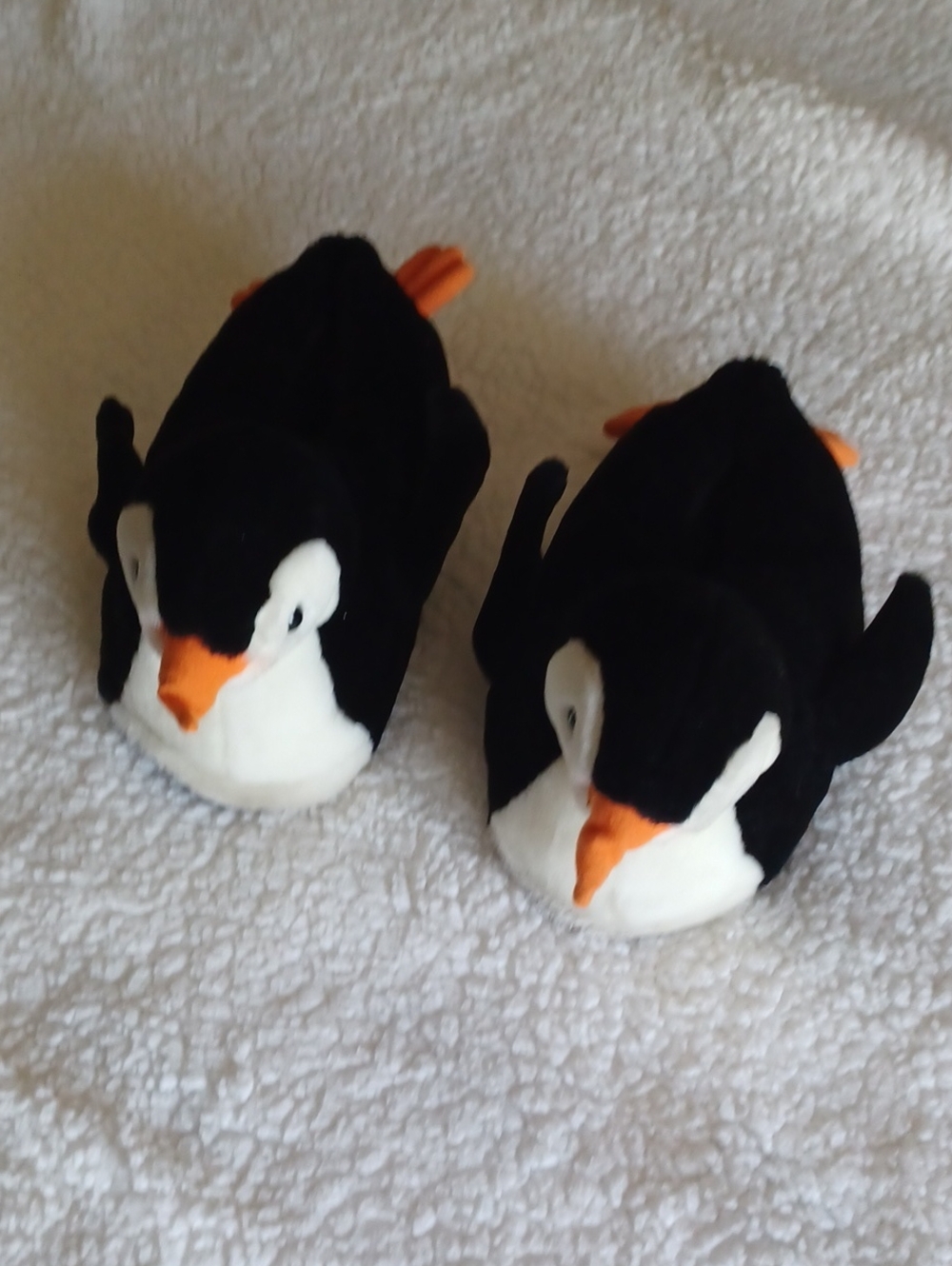 Plush Penguin Slippers - Black, White & Orange